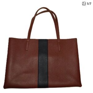Vince Camuto leather Brown Tote Bag with Black Stripe NEW with dust bag